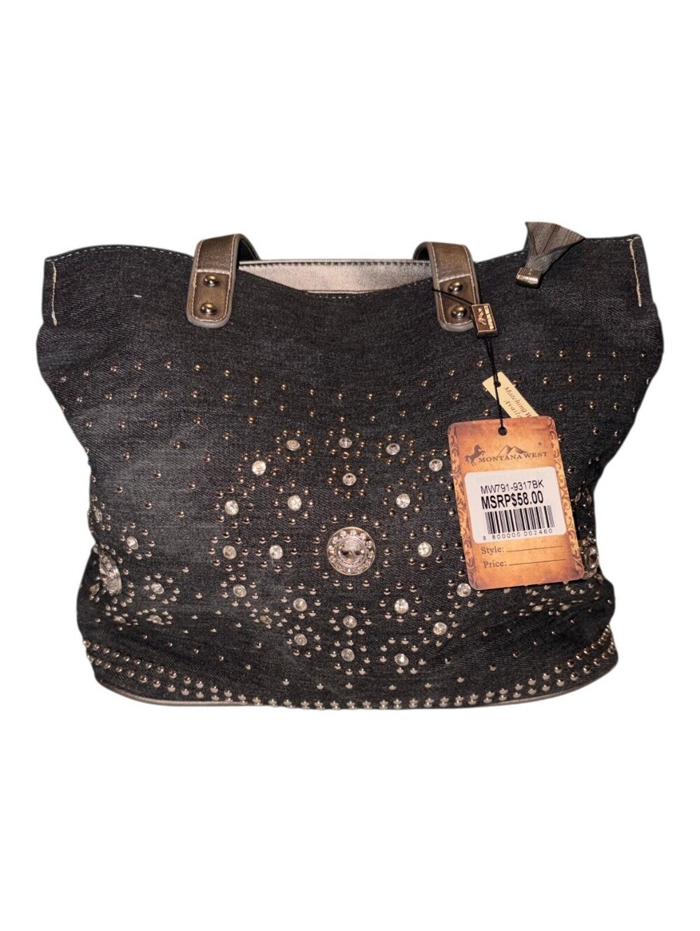 Montana Wesr Studded Black Tote Bag With Crystal Accents